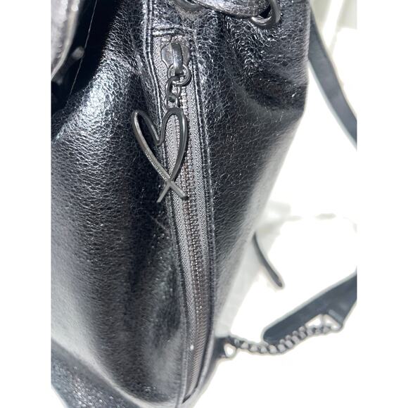 Victoria’s Secret Bundle Shiny Black Backpack NWOT & Beige Perforated Wristlet main image 7